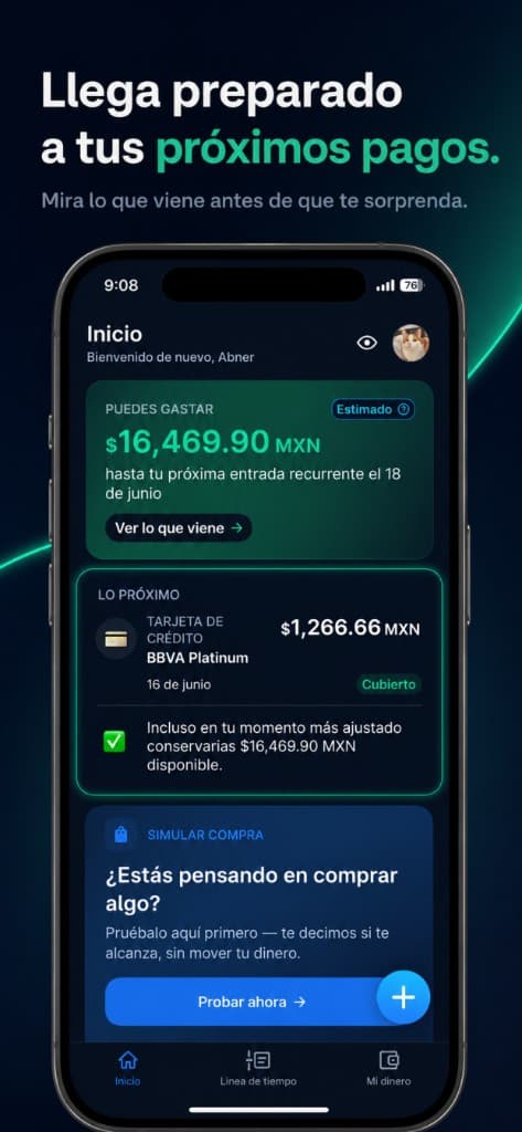 Nivio app screen highlighting upcoming payments and Safe to Spend clarity.
